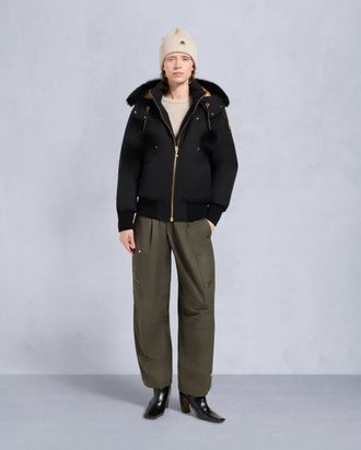 Moose Knuckles Womens Gold Series Original Sainte Flavie Shearling Trim Bomber Jacket