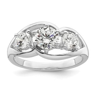 Diamond2Deal Sterling Silver Rhodium-plated Three Stone Twist Cubic Zirconia Ring