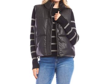 Karen Kane Faux Leather Quilted Puffer Vest In Black