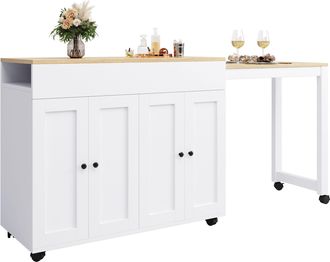 STILVORA Mesa Extensible Para 4 A 6 Personas Con 6 Huecos Y Estantes Ajustables En Mdf 117-180 X 50 X 94,6 Cm Blanco