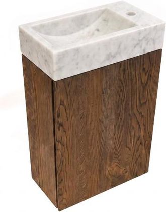 Saniclass Holz Pure Toiletmeubelset - 40x60.5cm - 1 deur - fontein natuursteen marmer - kraangat rechts - eiken charcoal