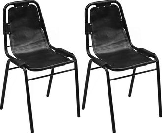 vidaXL Vidaxl - Sillas De Comedor 2 Unidades Cuero Aut&eacute;ntico Negro