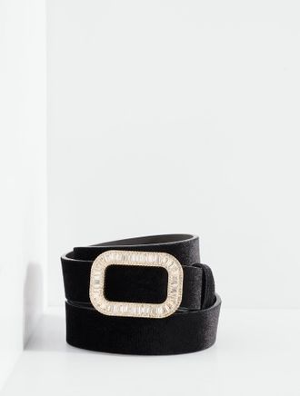 Talbots Rhinestone Buckle Velvet Belt - Black - Medium Talbots