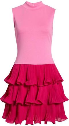 Sugarlips Haydri Colorblock Tiered Pleated Minidress in Pink-Red at Nordstrom, Size X-Large