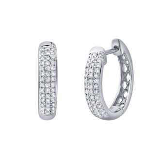 LuvMyJewelry Halo Loop 0.25 Ct 14K Gold Diamond Huggies