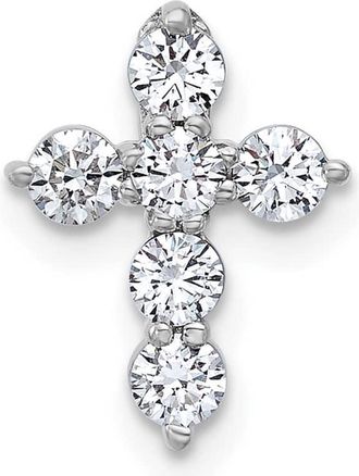Diamond2Deal 18K White Gold Rhodium-plated Polished.5ct. Diamond Cross Chain Slide Pendant