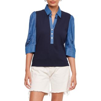 Fifteen Twenty Camden Mixed Media Henley Top in Navy at Nordstrom, Size X-Small