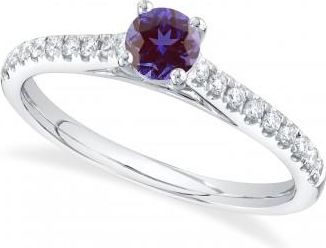 Allurez Round Lab Alexandrite & Diamond Engagement Ring 14K White Gold (0.81ct)