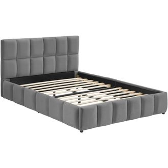 TecTake Cama tapizada, terciopelo, base madera, gris oscuro 153x220x93cm