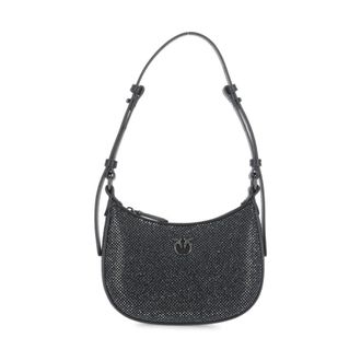Pinko Zwarte leren schoudertas met strass - Dames - Schoudertassen - Zwart - ONE Size - Tassen