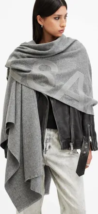 AllSaints Wool Rae Logo Embroidered Wool Scarf, Size: 80x20 inch