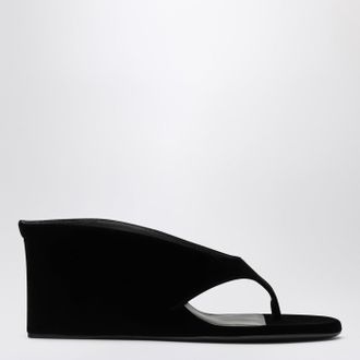 Alaia Mule infradito con zeppa nera in velluto