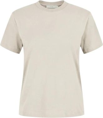 Vince Pima Katoen T-shirt met Ronde Hals - Dames - Tops - Beige - Maat: S Katoen