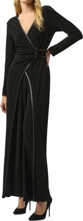 Joseph Ribkoff Silky Knit And Leatherette Jumpsuit In Black