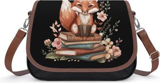 Generic Fox with Books Floral Crossbody Bags for Women Shoulder Messenger Bag Purse Handbags
