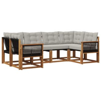 vidaXL Conjunto De Sof&aacute;s De Exterior 6 Pcs Natural Y Gris Claro Vidaxl