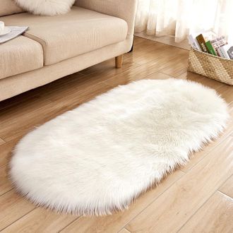 OEM Alfombra/felpudo De Imitaci&oacute;n De Lana Para Sal&oacute;n, Sof&aacute; Y Dormitorio (50120 Cm, Blanca)
