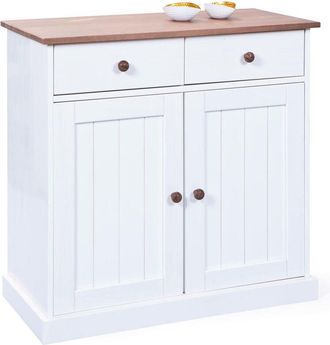 Inter Link SAS Aparador con dos puertas y dos cajones, blanco y marrón, 90 x 86 x 45 cm