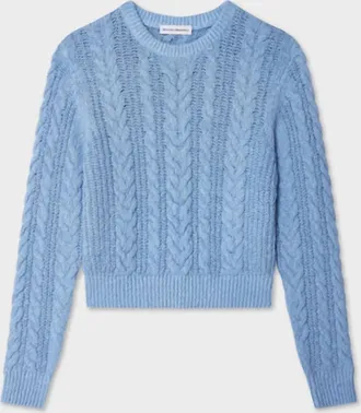White + Warren Womens Fine Cotton Boucle Striped Crewneck Sweater In Blue