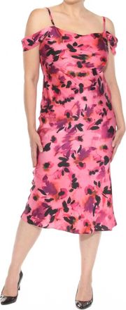 Joseph Ribkoff Floral Cold Shoulder Satin Midi Dress In Pink/multi
