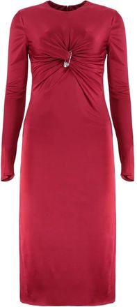 Versace Gezmokte midi-jurk met lange mouwen en veiligheidsspeld detail - Dames - Casual kleedjes - Rood - S - Kleedjes
