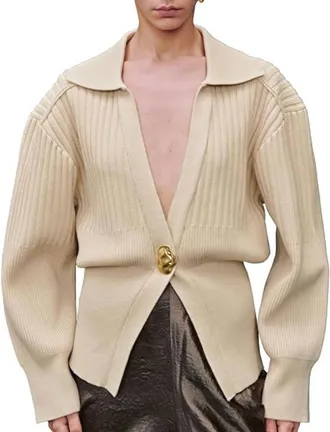 Urban Revivo Knitted Collared Cardigan In Cream