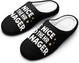 Generic Be Nice To The HR Manager Slippers Men Winter Warm Cotton Anti-Slip Indoor Slip-Ons House Shoes