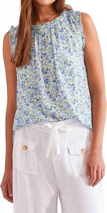 Tribal Printed Sleeveless With Crochet Trim Blouse In Azure Blue