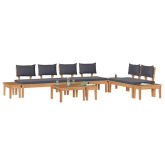 Berkfield Home Compact 5 Piece Garden Bench Set with Cushions - Solid Teak Wood in Brown
