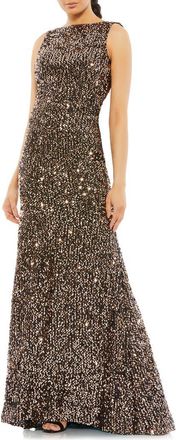 Mac Duggal Womens Sleeveless Sequin Cowl Back Evening Gown in Bronze at Nordstrom, Size 12