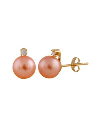 Splendid Pearls 14K 0.10 ct. tw. Diamond & 7-7.5mm Pearl Studs