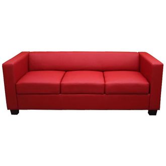 Hhg Non utilizzato] Divano sofa 3 posti lounge moderno elegante serie Lille M65 75x191x70cm pelle rosso