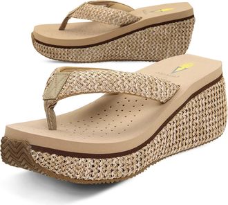 Volatile Womens Flip Flop Wedge Sandal, Natural Raffia, 4 UK