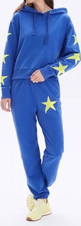 Chrldr Neon Star Cropped Pullover Hoodie Top In Electric Blue