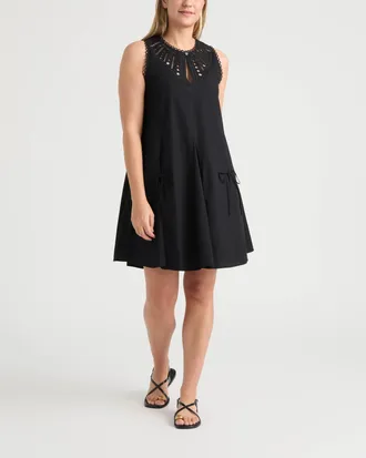 Ellen Tracy Womens Poplin Embroidered Dress