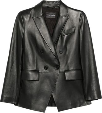 Emporio Armani Dubbelrijige Leren Jas van Lamsleer - Dames - Jassen - Zwart - Maat: XS Leer