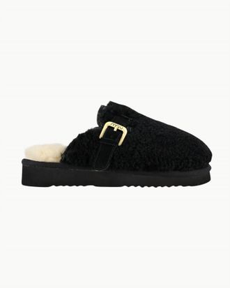 Mou Womens Curly Sheepskin Eskimo Slippers In Black