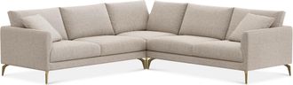 Castlery Lena L-Shaped Sectional Sofa Customized, Light Grey Performance Classic Twill, Brass Legs, Spill Resistant, Removable Covers for Sofas