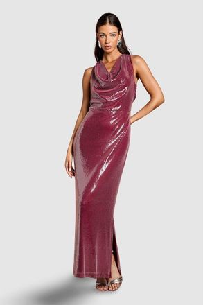 Coast Cowl Front Halter Sequin Maxi Dress in Plum at Nordstrom, Size 10