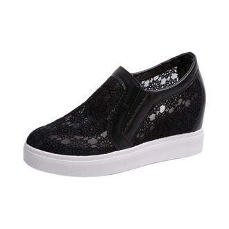 Generic Wedge Shoes for Women Minimalist Solid Color Platform Shoes Hollow Out mesh Loafers Shoe Invisible Height Casual Shoe Breathable Slip on Walking Sneak