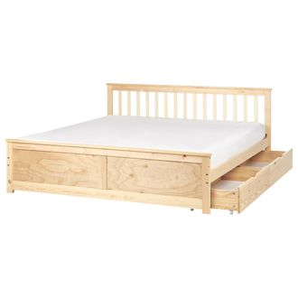 Beliani Cama Con Somier De Madera De Pino Mdf Minimalista Con Almacenaje 2 Cajones 180 X 200 Cm Marr&oacute;n Claro Olendon