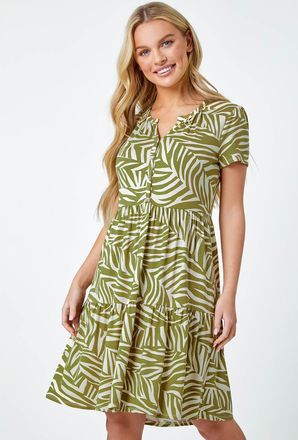 Roman Animal Print Tiered Skater Dress