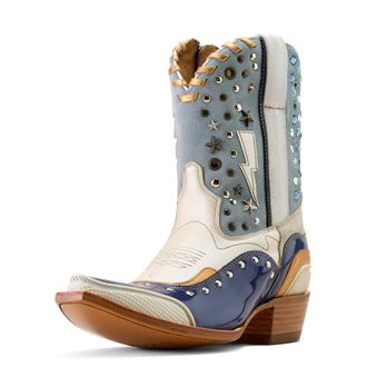 Ariat Womens Superstarz X Toe Western Boots in Something Blue Ivory Pearl, B Medium Width, Size 7.5, by Ariat
