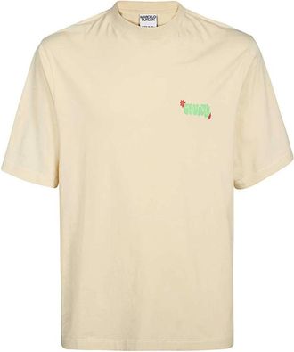 Marcelo Burlon Tops, Heren, Beige, S, Katoen, Geribbelde katoenen T-shirt