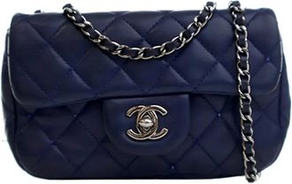 Chanel Borsa a tracolla Rectangular Classic in pelle di agnello con cristalli e battente 2012-2013 - Blu