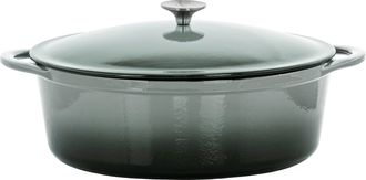 MegaChef 7 Quarts Oval Enameled Cast Iron Casserole in Gray