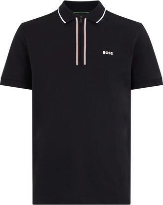 HUGO BOSS Polo van katoen met rits - Heren - Polos - Zwart - S - Katoen - Tops