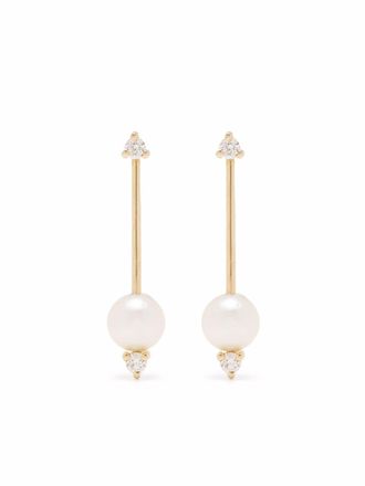 Mizuki 14kt gold Sea of Beauty diamond pearl bar earrings - women - Diamond/Akoya Pearl/14kt Yellow Gold - OS