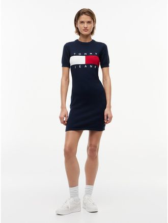 Tommy Hilfiger Womens Tommy Jeans Flag Logo Sweater Dress - Dark Night Navy - XL