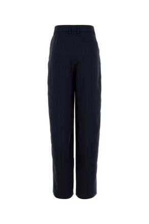 Giorgio Armani Womens Navy Blue Satin Wide-Leg Pant Blu Exterior: Silk Pantaloni